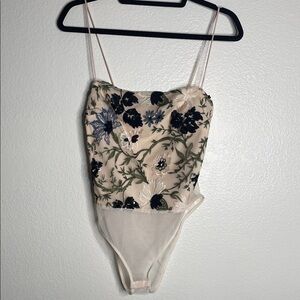 Topshop Floral Embroidered Bodysuit Size 8